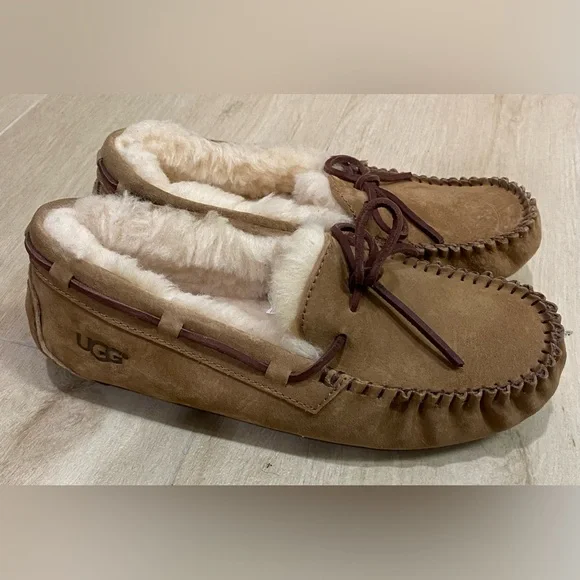 UGG Brown Suede Moccasin Slippers - Picture 2 of 4